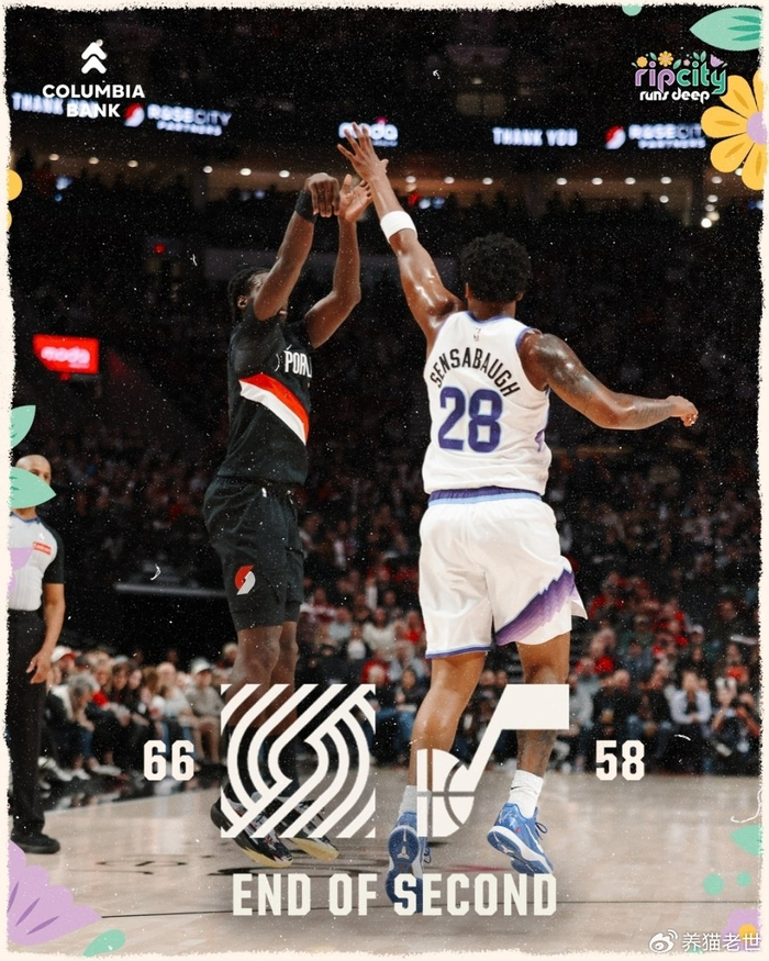 开拓者逆转爵士迎三连胜 杨瀚森48.9秒登场引关注